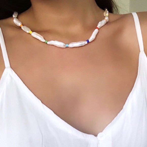 Genuine Freshwater Stick Pearl Rainbow Colorful Beaded Choker Necklace - Picture 5 of 5